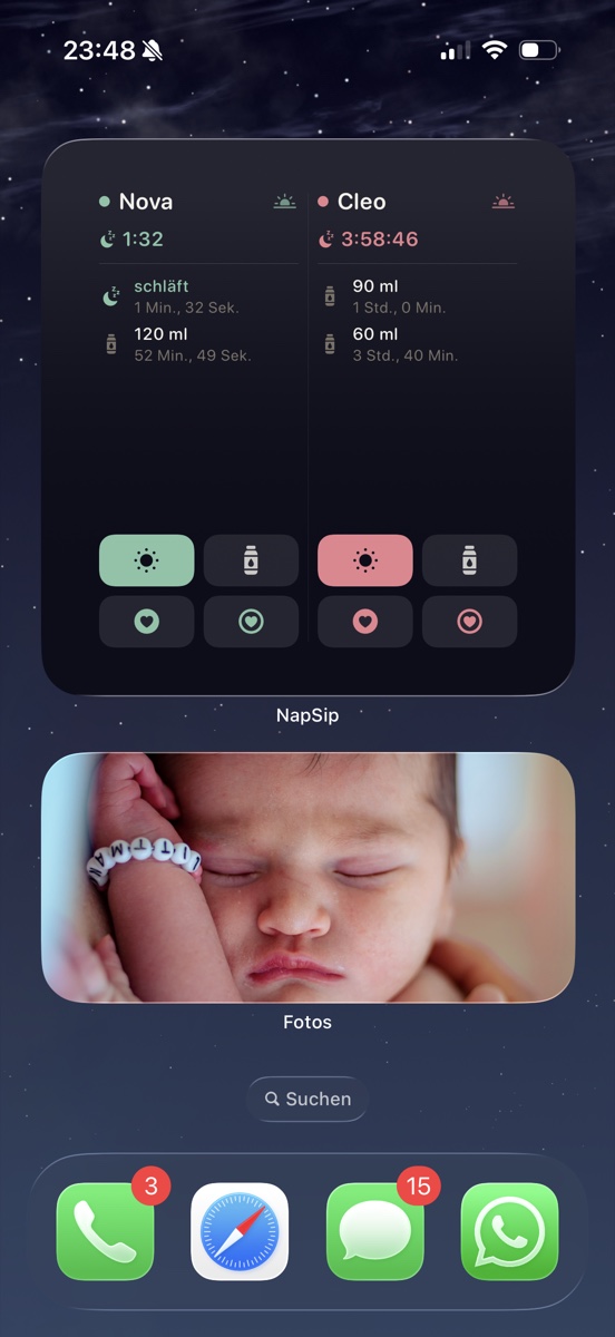 napsip Home Screen Widget — Trinken und Schlaf direkt eintragen